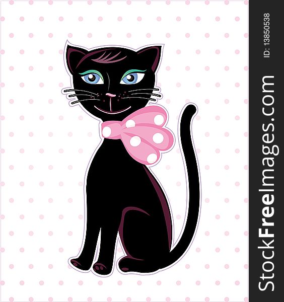 Pretty smiling black cat with pink bow. Pretty smiling black cat with pink bow