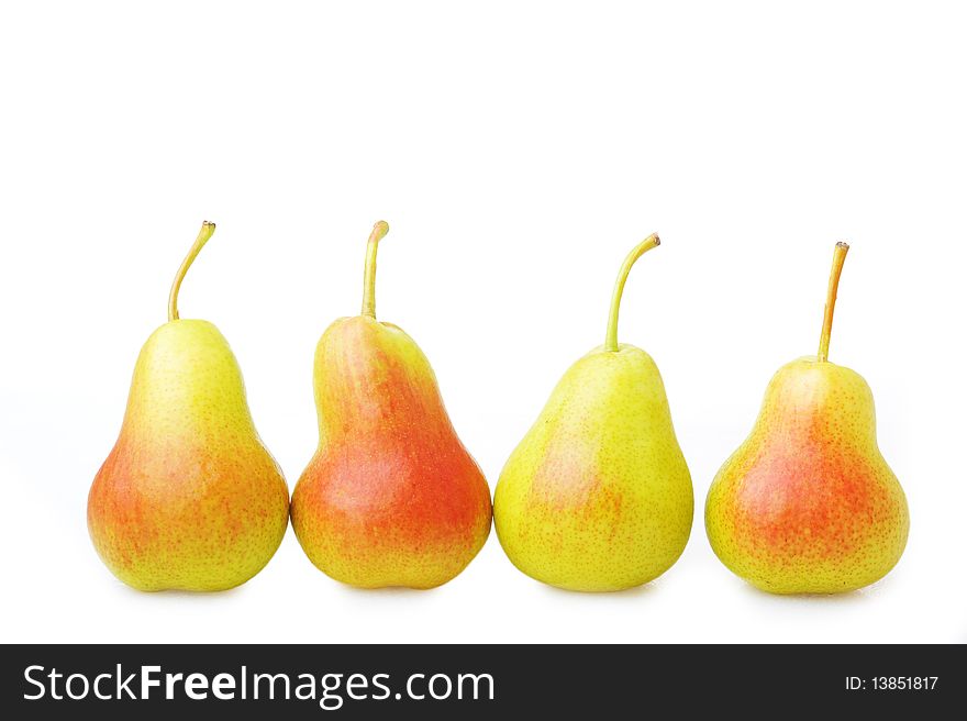 Ripe tasty red-yellow pears  isolated on white. Ripe tasty red-yellow pears  isolated on white