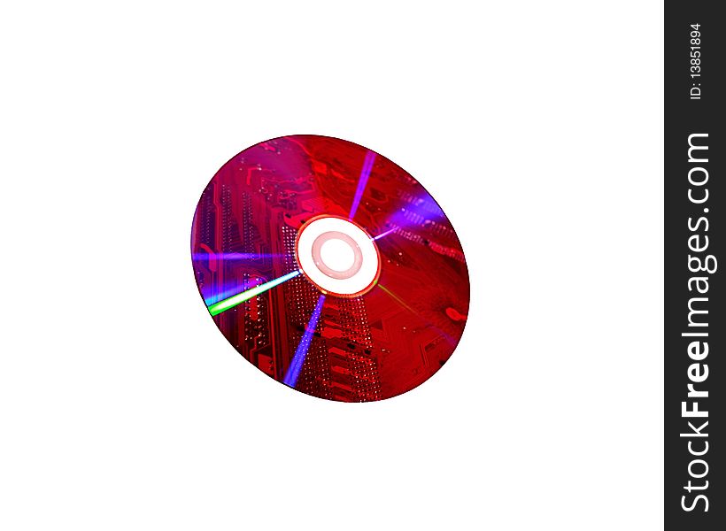 DVD with reflection of component board on a solid white background. DVD with reflection of component board on a solid white background