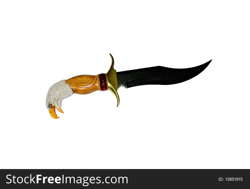 Eagle knife with black bladeon a solid white background. Eagle knife with black bladeon a solid white background