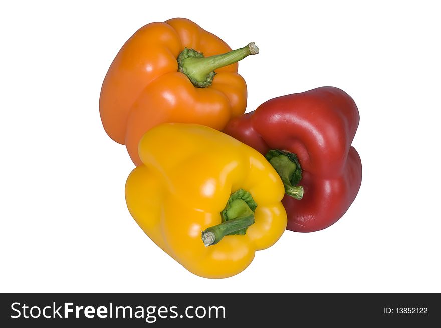 Three sweet peppers isolated on white background. Three sweet peppers isolated on white background