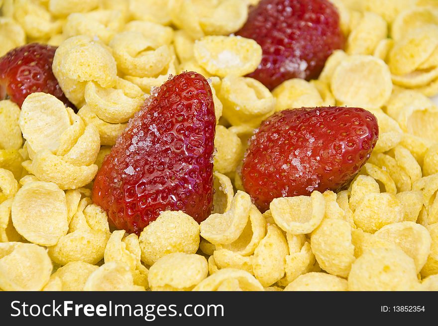 Close-up on a bowl of yummy strawberry cereals