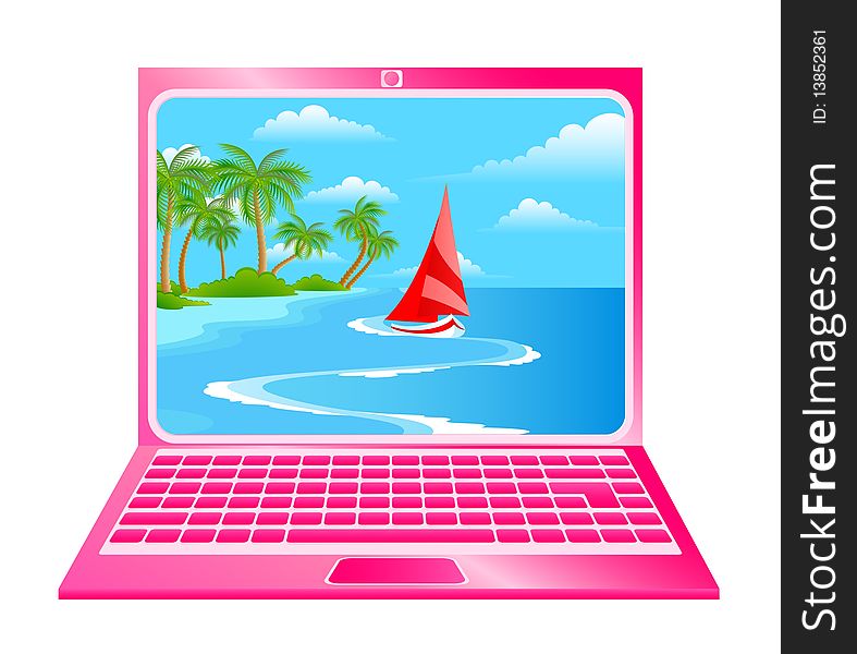 Laptop icon with seashore on a white background