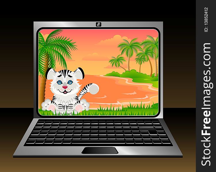 Laptop icon with tiger on a white background