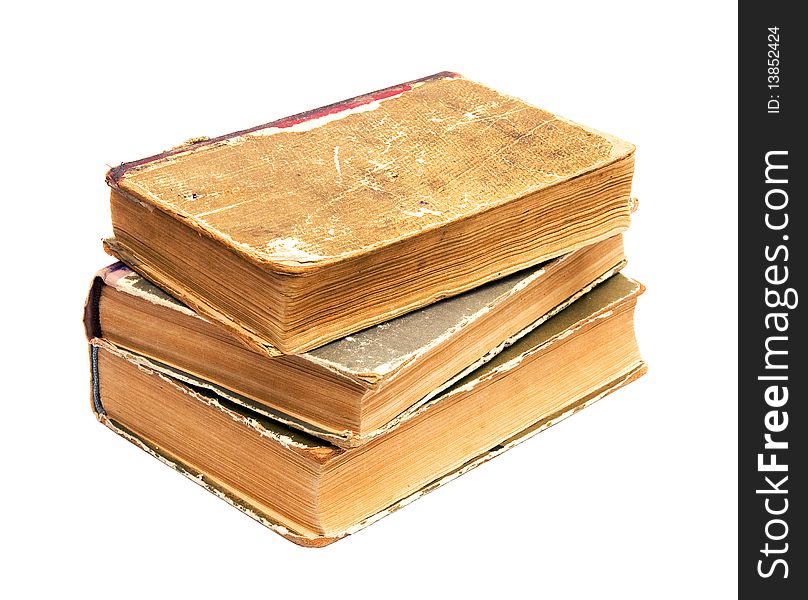 Three old books isolated on white background