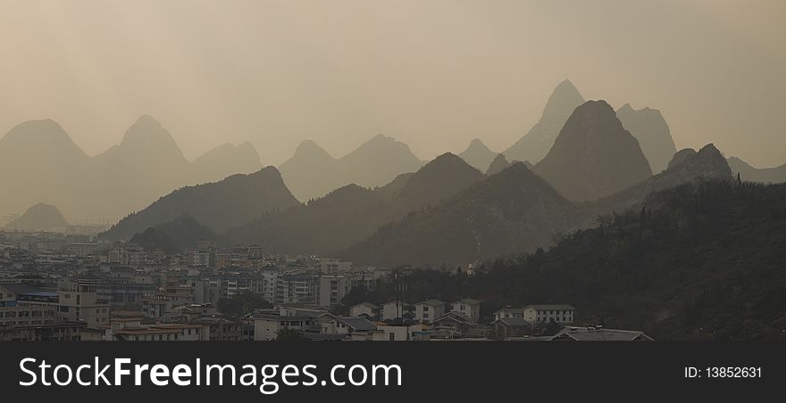 Guilin landscape view from decai hill china