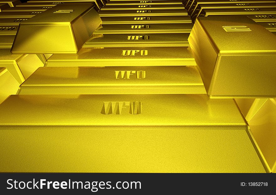 Stack of bullion golds owned by secret entity called UFO (Unidentified Financial Organization). Stack of bullion golds owned by secret entity called UFO (Unidentified Financial Organization).