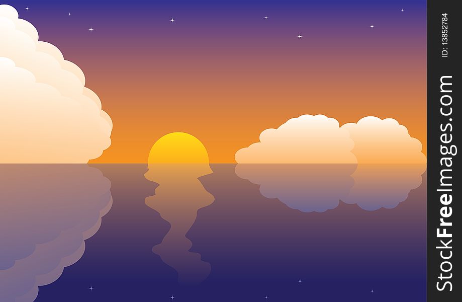 Evening landscape with sunset and clouds. Evening landscape with sunset and clouds