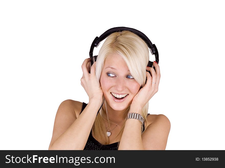 Young woman with headphones looking surprised. Young woman with headphones looking surprised