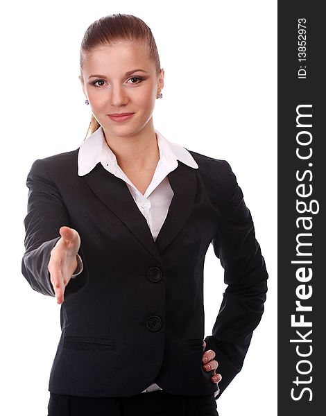 Portrait of young businesswoman in black suit. Portrait of young businesswoman in black suit