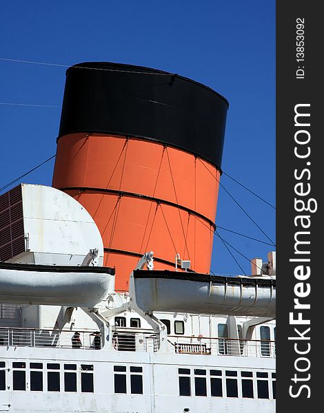 A close up of the funnel on a liner. A close up of the funnel on a liner