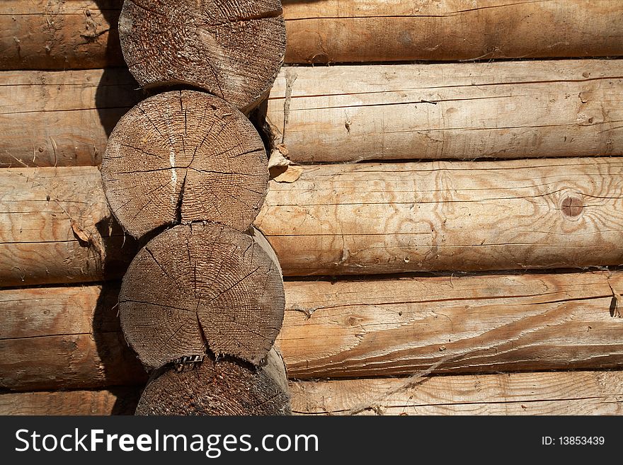 Log corner structure of rural wood house