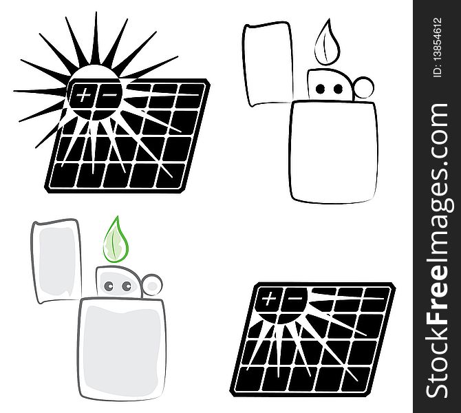Solar Panel And Lighter Symbols Set
