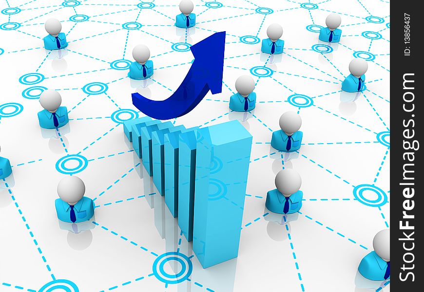 Graph in office and characters. Graph in office and characters