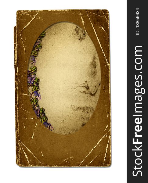 Old grunge paper with flowers isolated background