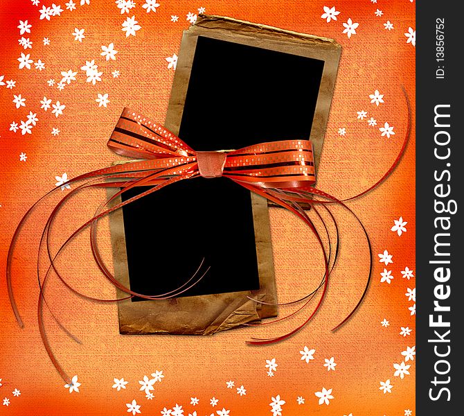 Orange card with old slides and bow