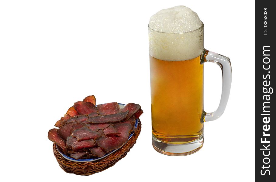 Beer mug with plate of meat