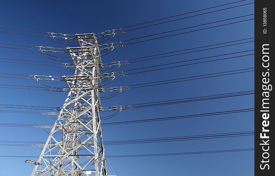 A power line tower