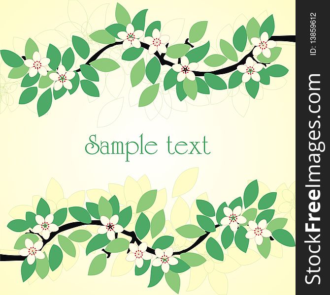 Postcard for holiday with white flowers on branches. Vector illustration. Postcard for holiday with white flowers on branches. Vector illustration.