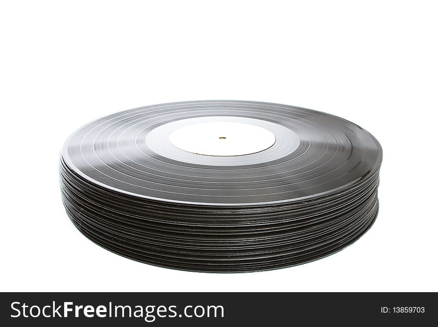 Pack of black vinil record isolated on white