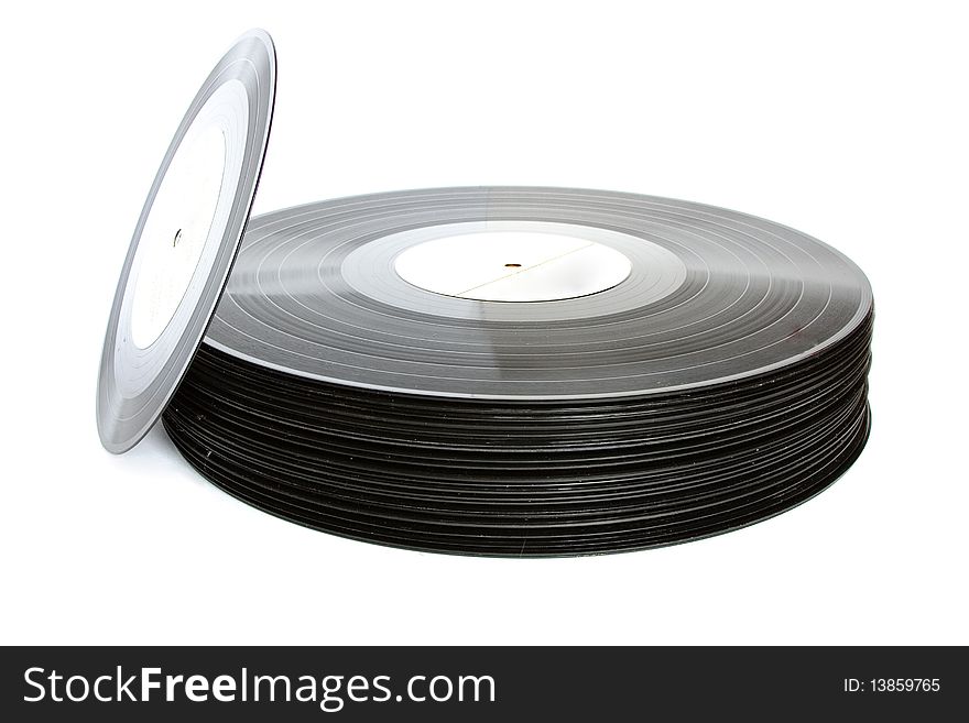Pack of black vinil record isolated on white