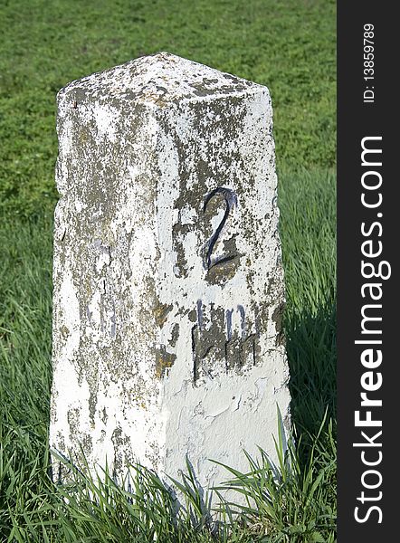 Kilometer stone outside a little village in Hungary.