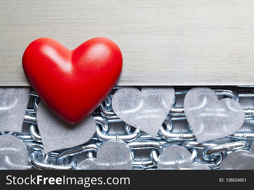 Red Heart On Steel Background