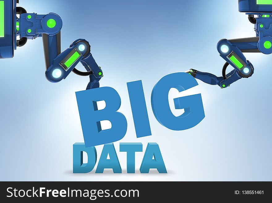 The big data concept with robotic arms - 3d rendering