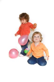 Two Girls With Colorful Balloons Stock Images Two Girls With Colorful Balloons Stock Images