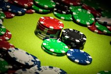 Casino Chips Closeup In Pointed Light Stock Image