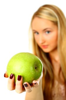 Woman With Green Apple. Royalty Free Stock Image