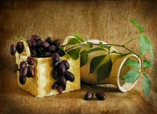 Grapes In A Basket And A Vase, A Still-life. Grapes In A Basket And A Vase, A Still-life.
