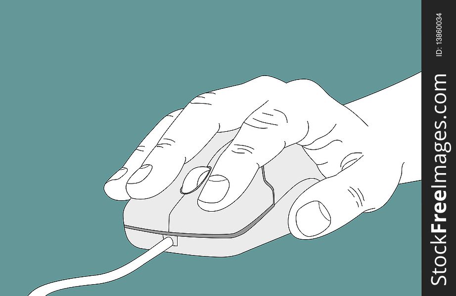 Hand touching a computer mouse. Hand touching a computer mouse