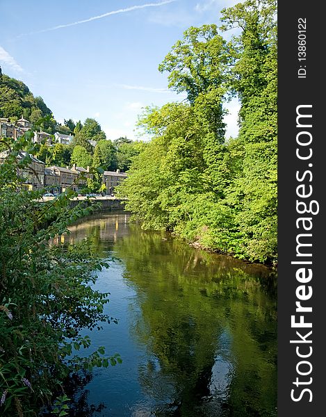 A view of  the town and river derwent 
at matlock bath in derbyshire in england. A view of  the town and river derwent 
at matlock bath in derbyshire in england