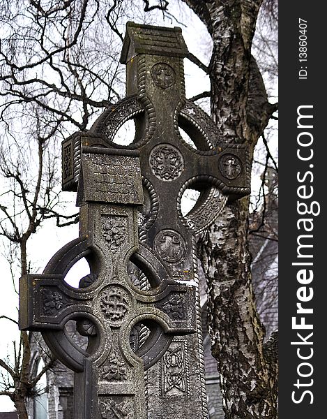 Two stone crosses in a municipal cemetery in Cork city in the south of Ireland. Two stone crosses in a municipal cemetery in Cork city in the south of Ireland