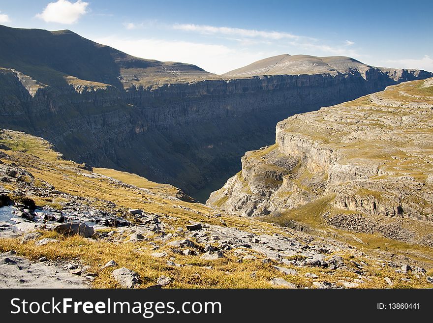 Ordesa big beauty valley on the morning time. National Park.