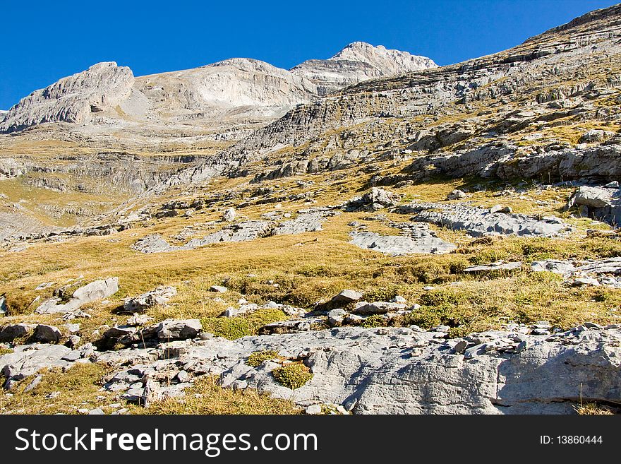 National Spanish Park - Ordesa. View on Monte Perdido massif. National Spanish Park - Ordesa. View on Monte Perdido massif.