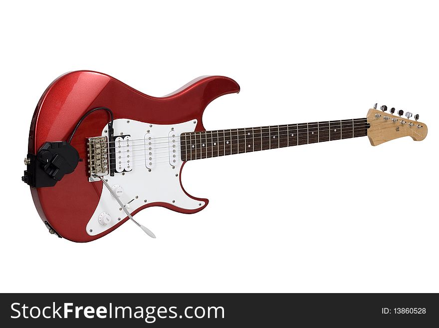 Red electric guitar isolated on white