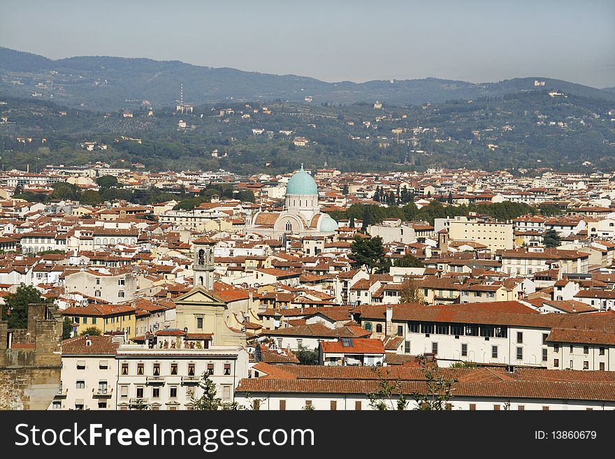 Cityscape of Florence with famous Jewish synagogue