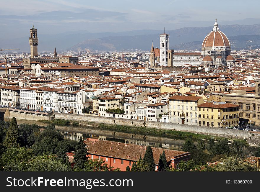 Cityscape of Florence with Basilica di Santa Maria del Fiori - famous cathedral church, Italy