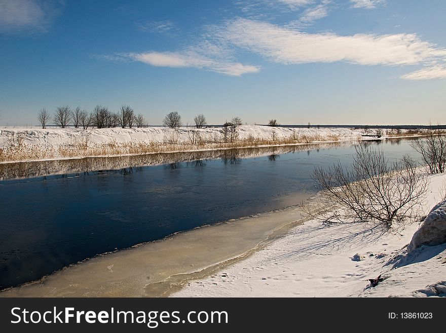 River in Russia ear Ladoga lake march sunny day 2010. River in Russia ear Ladoga lake march sunny day 2010