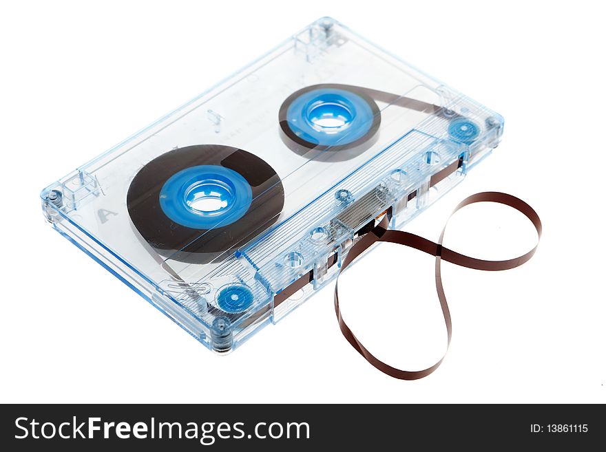 Cassette, for storage of data and sound against white background