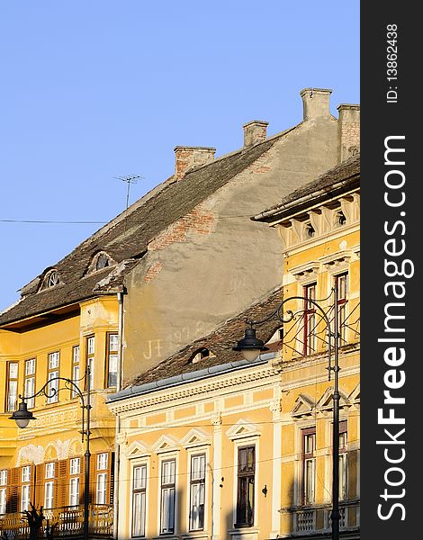Closeup with old city building located in Sibiu Europe