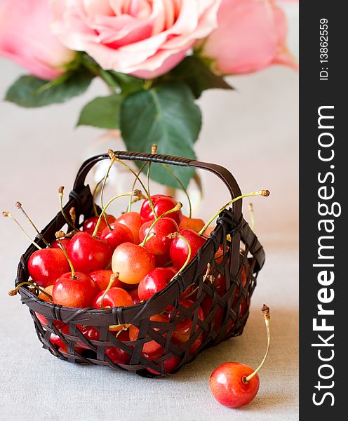Fresh cherries in a basket. Fresh cherries in a basket