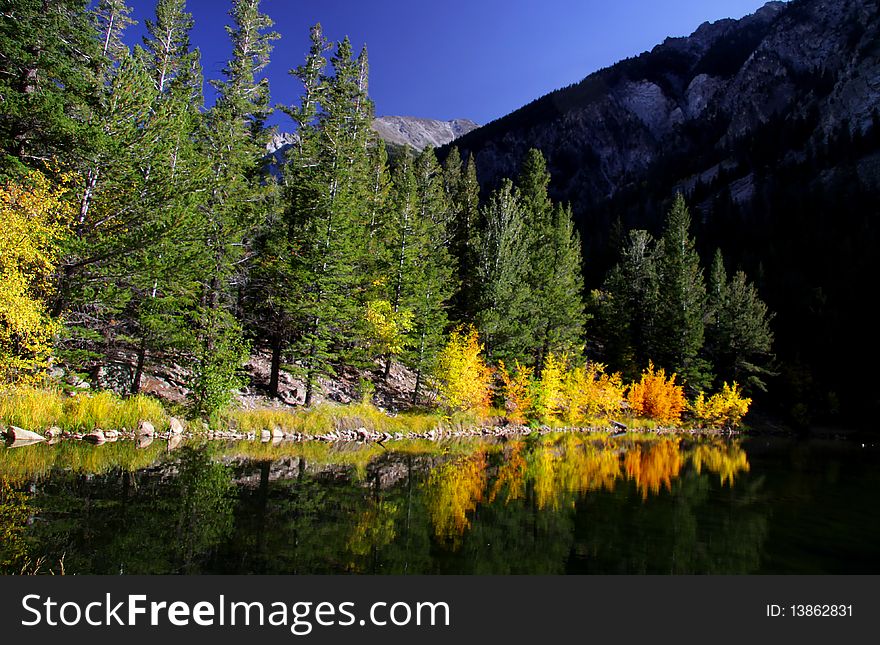 Scenic landscape in Colorado during autumn time with tree reflections