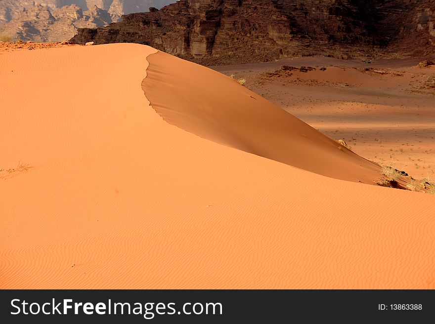 Red desert sand dune in Wadi Rum, Jordan