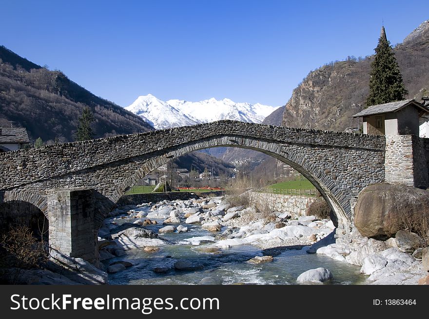 Picture of a roman bridge in Lillianes, Italy, Aosta Valley