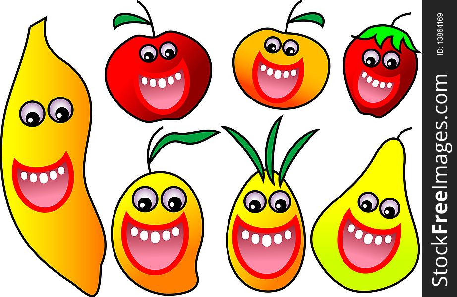 Isolated smiling fruits illustrated cartoon