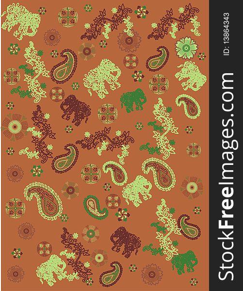 A background pattern made up of flowers and elephant graphic design. A background pattern made up of flowers and elephant graphic design