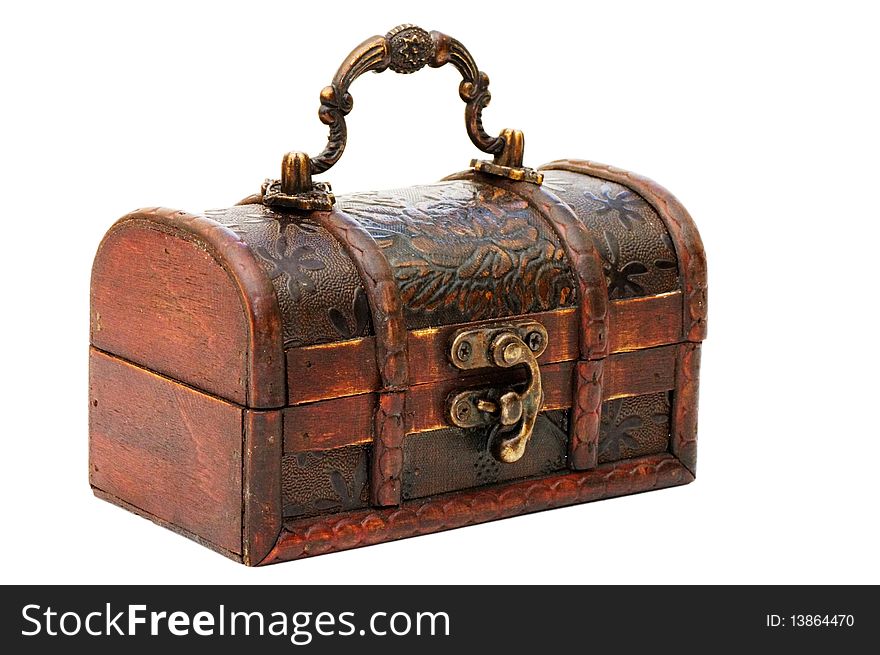 Single Closed Wooden Chest With Metal Ornament